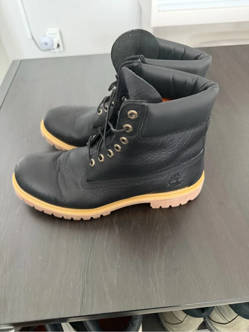 Timberland Black Work Boots with Orange Lining